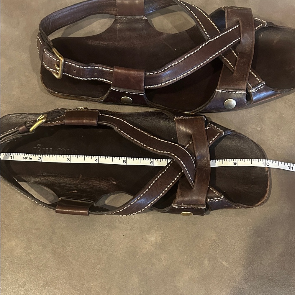 Miu Miu Classic Dark Brown Leather Slingback Sandals - Picture 6 of 9
